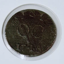 1745 Dutch Netherlands Colonial VOC Duit Utrecht Coin “New York Penny” Lion