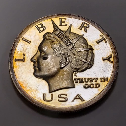 2003 1 oz Norfed $10 .999 Silver Round Prooflike Liberty - Gold Toning Q2594