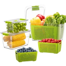 Fresh Container, 3PACK Produce Saver Container BPA Fridge Organizer for Veget...