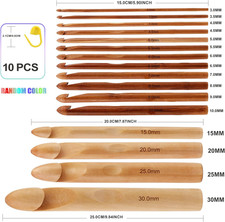 16 Pieces Wooden Crochet Hooks, 3 to 30 Mm in Diameters Handle Crochet Hook K...