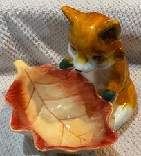 Sitting Fox Figurine With Leaf Bowl Modern Southern Home
