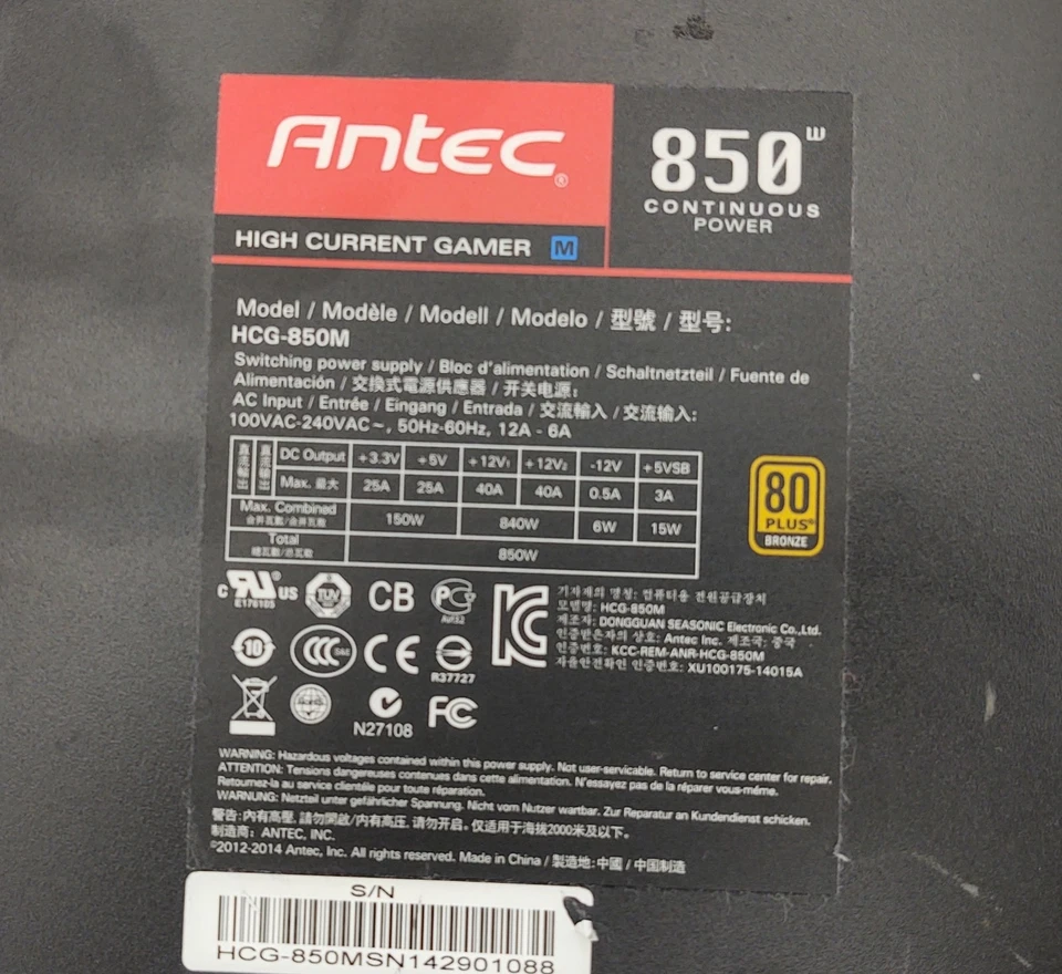 ANTEC Power Supply HCG-850M 20+4 Pin 850W ATX Desktop *TESTED* - Image 4 of 4