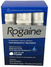 Rogaine Men  s 5 Minoxidil Foam Hair Regrowth Treatment, 3x2.11 oz, Exp 10/2027