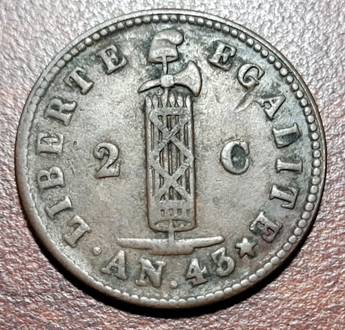 HAITI 1846 2 Centimes KM# 27.2 VF 24mm Leaves in/out Orig Toning No Issues Coin