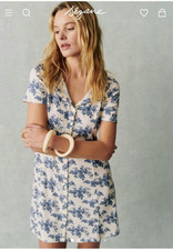 Sézane Léa Dress White Blue Floral V-Neck size Small