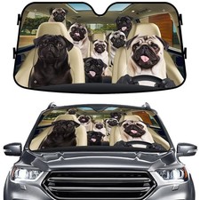 Cute Pug Dog Family Funny Windshield Sun Shade for Car SUV Truck 5... Fast Ship