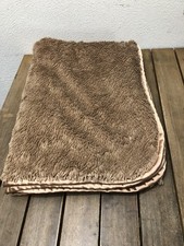 Brookstone Nap Travel Throw Blanket 2 Ply Tan Plush Satin Trim 38x60" EUC