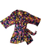 Victoria  s Secret Gold Label Floral Satin Robe Kimono Wrap Navy Small