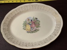 Homer Laughlin Courting Couple 22K Gold Oval Serving Platter 13.5" 1951 USA