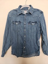 Levi Denim Pearl Snap Western Long Sleeve Button Up Mens Small Unisex