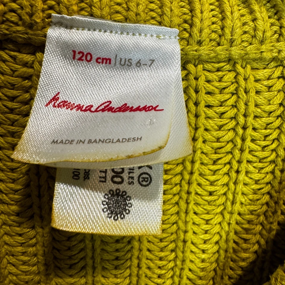 Cárdigan de algodón peinado Hanna Andersson talla 120 (6-7) verde canario con botones Foto 3 de 4