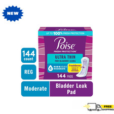 Poise Ultra Thin Incontinence Pads, 4 Drop Moderate Absorbency, Regular, 144 Ct