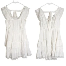 Cottagecore Coastal Cowgirl Embroidered Lace Tiered Mini Dress Small