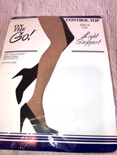 VINTAGE PANTY HOSE SZ B Up to 160 lb ON THE GO Nude Control Top Light Support