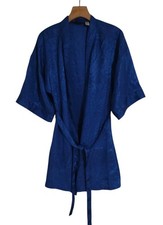 Vintage Frederick s of Hollywood Kimono Robe Royal Blue Paisley Belted Medium