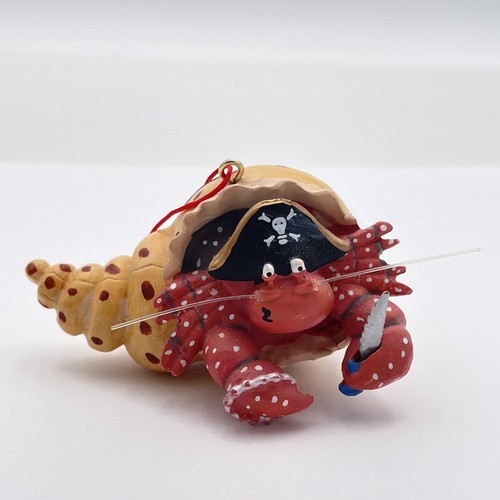 Pirate Hermit Crab Ornament Conch Shell Coastal Decor 3" Tall Sea Life