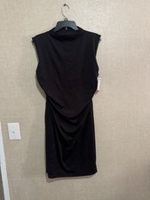 Nine West Women’s Ruched Side Sleeveless Midi Dress Black Sz Large