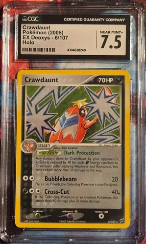 CGC 7.5 Near Mint+ Crawdaunt 2005 EX Deoxys 6/107 Holo Rare Pokemon Card