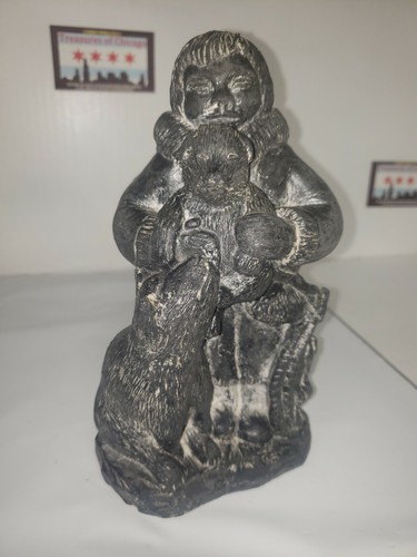 The Wolf sculptures statue Eskimo inuit husky pup handmade canada Soapstone - Picture 5 of 11