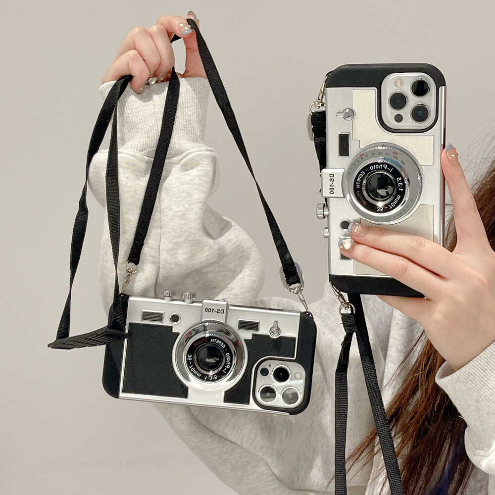 For iphone 15 14 Plus 13 12 11 Pro Max X XR 7 8 Plus 3D Retro Camera Phone Case