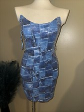 Fashion Nova Denim Affair Sequin Mini Dress XL