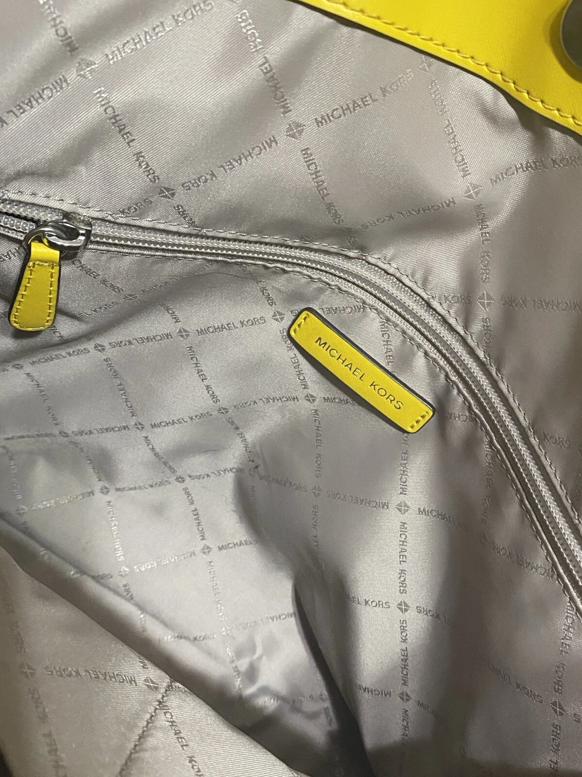 Borsa Michael Kors Kenly Large North South bianca MK firmata giallo agrumi