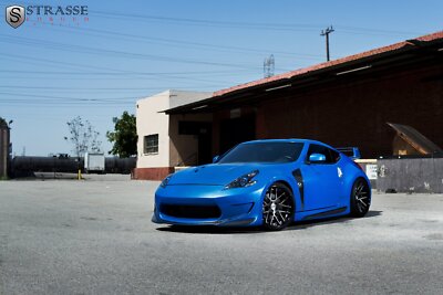 Cars supercharged 370z nissan japan blue strasse wheels Desk Mat Stitched