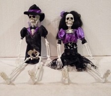 Ashland Mr.  Mrs. Halloween Skeletons jointed poseable or hanging 16" tall NWT