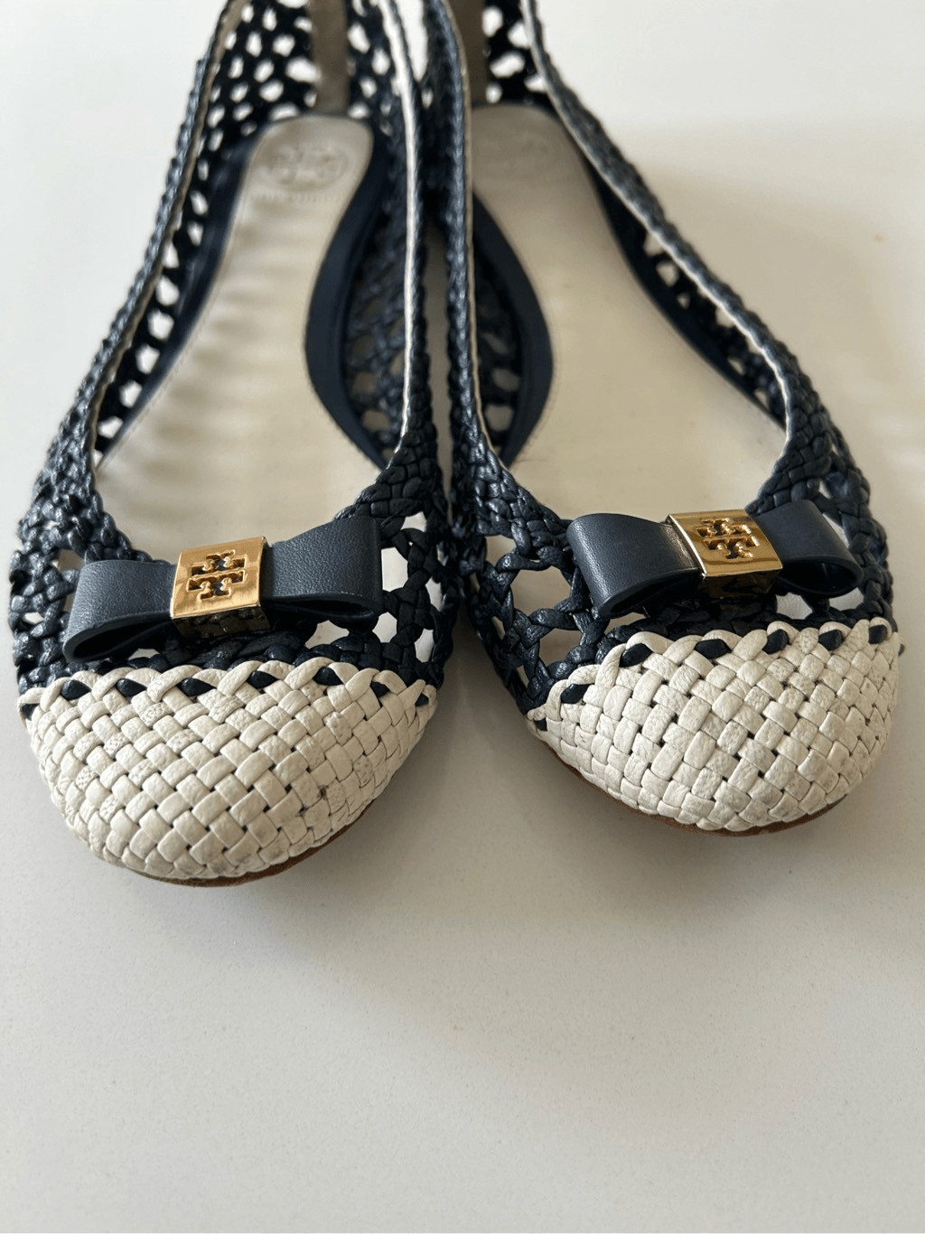 Tory Burch Carlyle Woven Leather Ballet Flats Women’s… Gem