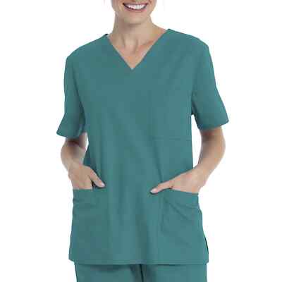 SCRUBSTAR - SIZE: M - Green Unisex 2-Way Stretch Solid V-Neck Scrub Top - NEW!