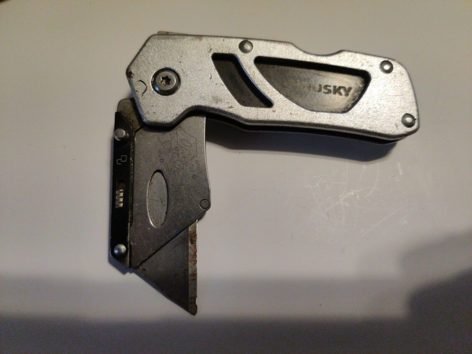 USED Husky Folding Utility Knife In Silver Black