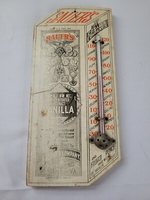 Early 1918-19 Sauer's Pure Vanilla Extract Wooden Thermometer Richmond, VA!