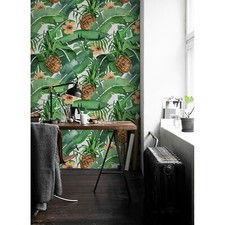 Tropical Leaves & Pineapple Non-Woven wallpaper Traditional home wall mural