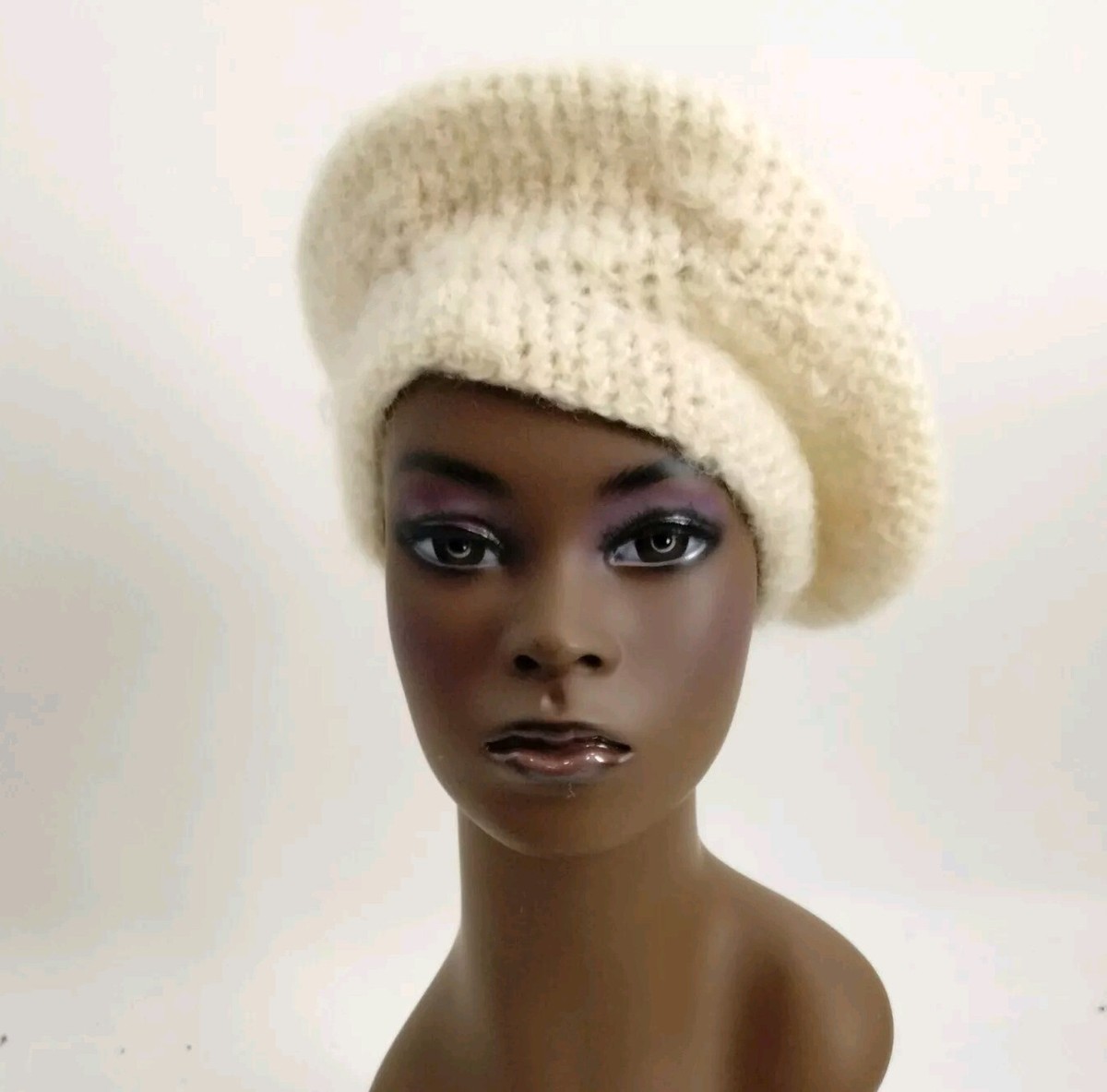 Handmade Beret Hat Cream Chunky Soft Knit French Style