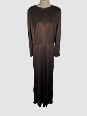 $3490 Akris Women's Brown Long Sleeve Liquid Jersey Gown Dress Size 10