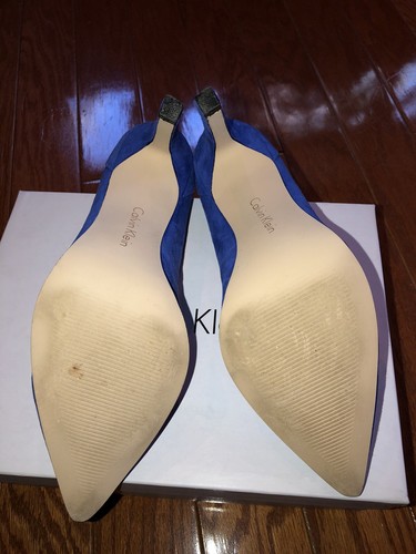 Calvin Klein Balina Electric Blue Periwinkle suede pointy toe pumps studded 7.5 - Picture 8 of 9