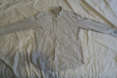 Peter Millar Crown Ease Men's Button Down Check Print Shirt Blue/Tan Plaid Med