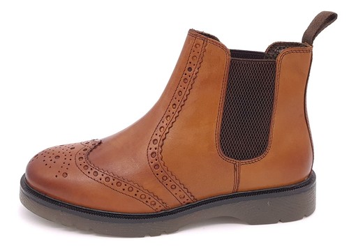 Mens Leather Brogue Chelsea Boots Pull On Tan Brown Frank James Walkton 2 - Picture 2 of 5