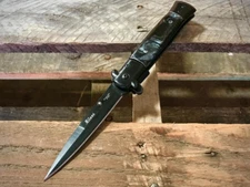 9" Marble Black Pearl Spring Assisted Open Blade Folding EDC Pocket Knife