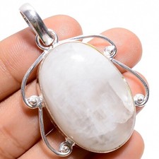 Women Fashion Jewelry Natural Rainbow Moonstone Handmade Pendant 1.9"