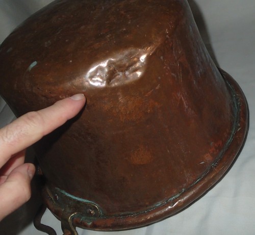 ANTIQUE COUNTRY FARM COPPER PAIL PLANTER BUCKET POT KETTLE FORGED IRON HANDLE US - Picture 11 of 14