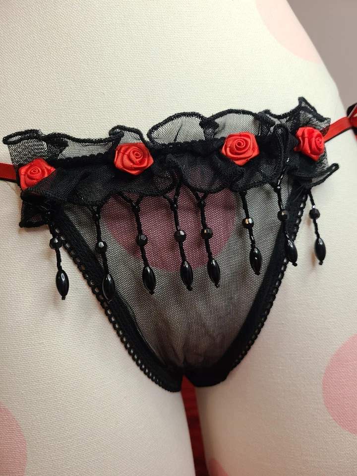 Rare Vintage Frederick's Of Hollywood Beaded Fringe Side Tie Thong Panty OS 🌹 - Image 3 of 4