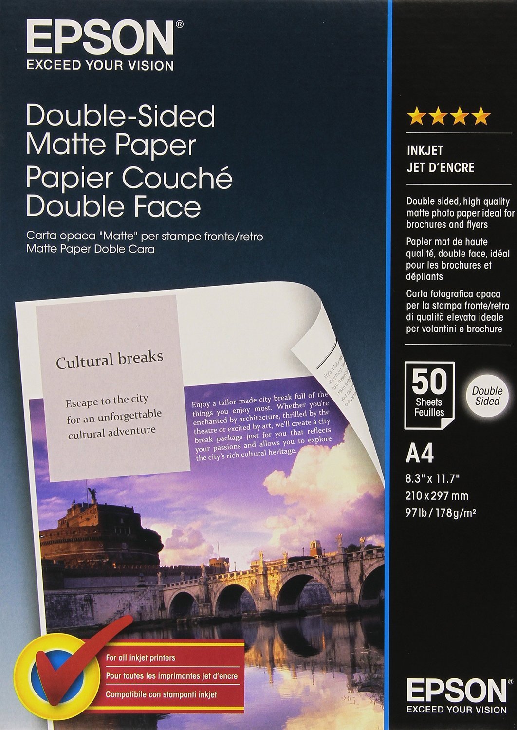 Papier Epson mat double face A4 178g jet d'encre S041569 ramette impression photo
