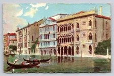 Venice Gondola on Grand Canal Grande Cà d'Oro Palazzo Santa Sofia Vtg Postcard