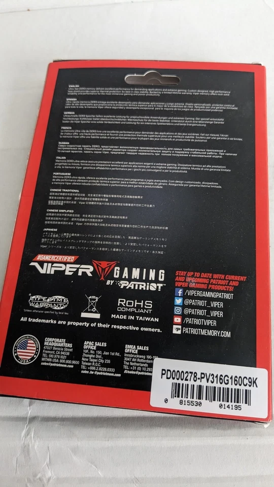 Patriot 16GB (2x8GB) DDR3 1600MHZ PC3-12800 Desktop Memory Ram  - Image 2 of 2