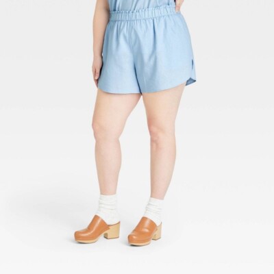 Universal Thread Women Hi-Rise stretch Waist Linen blend Shorts light blue 4X r2