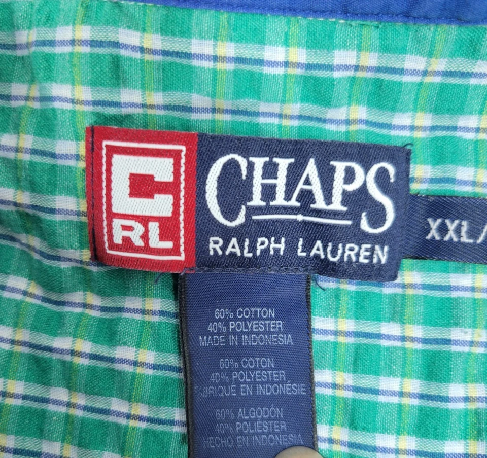 2-Chaps RL Easy Care Seersucker Men's Button Up Shirts Sz XXL Red & Green Check - Image 3 of 4