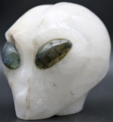 EXTRA LARGE Amazing QUARTZ Crystal Alien Head with LABRADORITE Gemstone Eyes