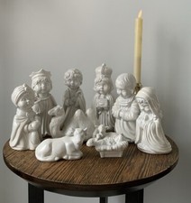 Arnels Pottery Vintage Nativity set Blue Christmas Holy Family Handmade set 10ps