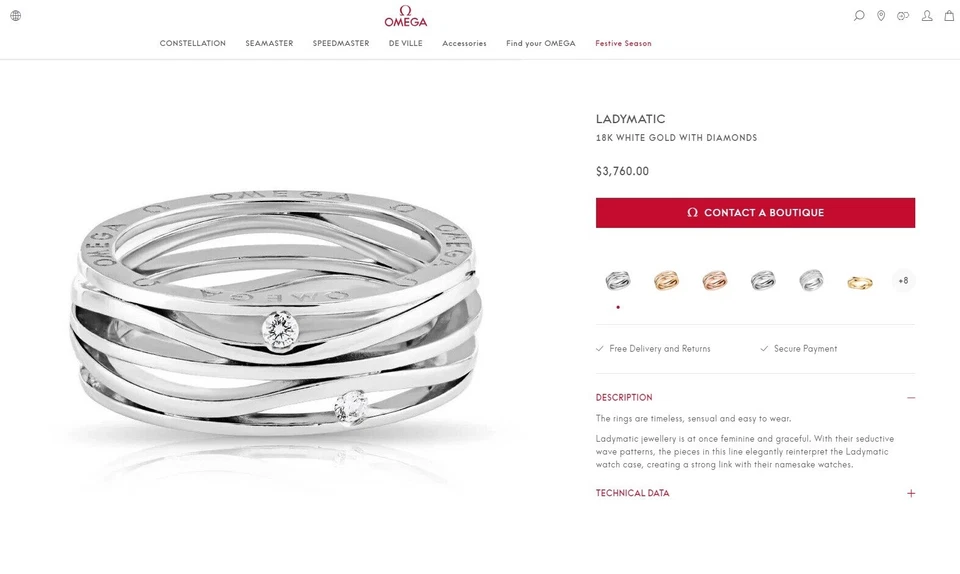 $5950 / NUEVO / OMEGA Anillo Banda Diamante Oro 18k y Caja Original Foto 4 de 4